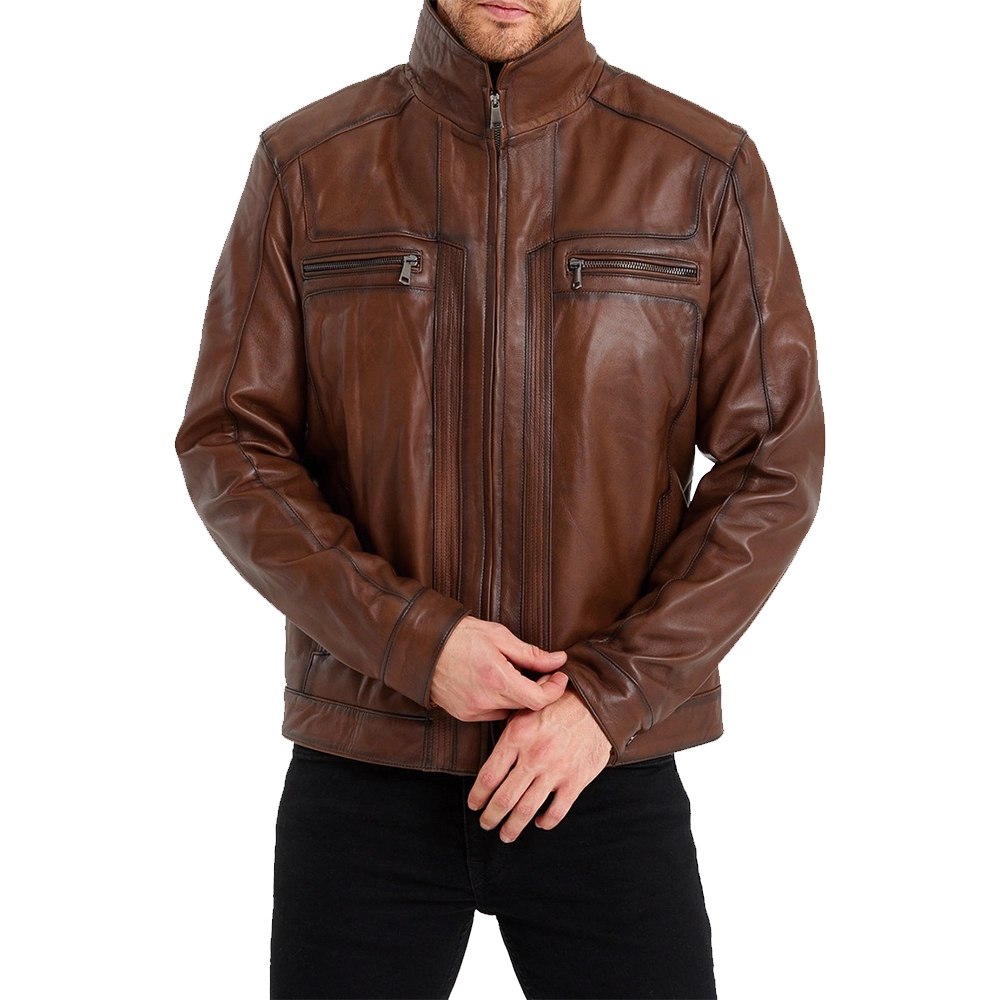 Mens Waxed Bomber Brown Leather Jacket