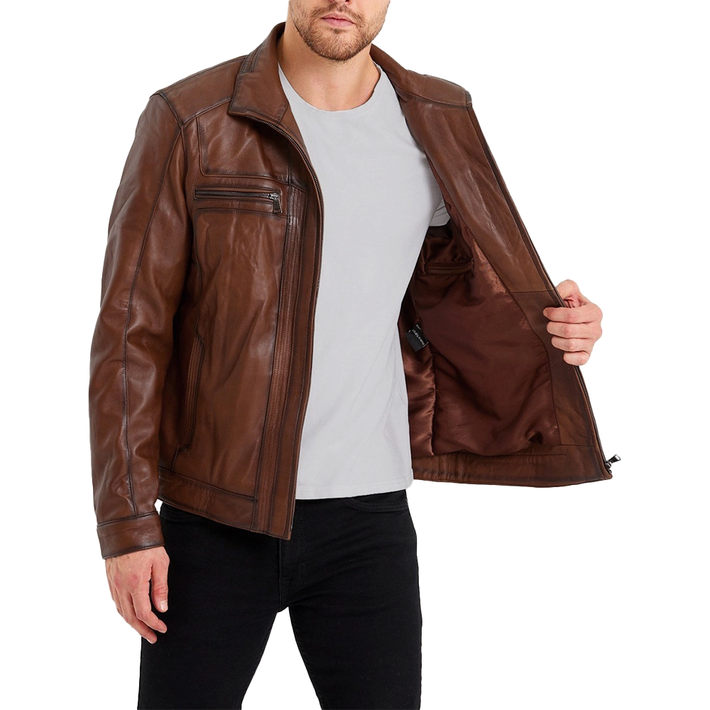 Mens Waxed Bomber Brown Leather Jacket