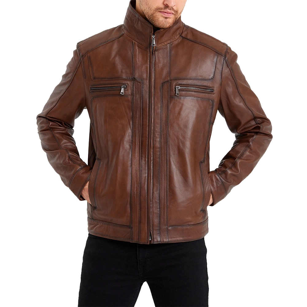 Mens Waxed Bomber Brown Leather Jacket