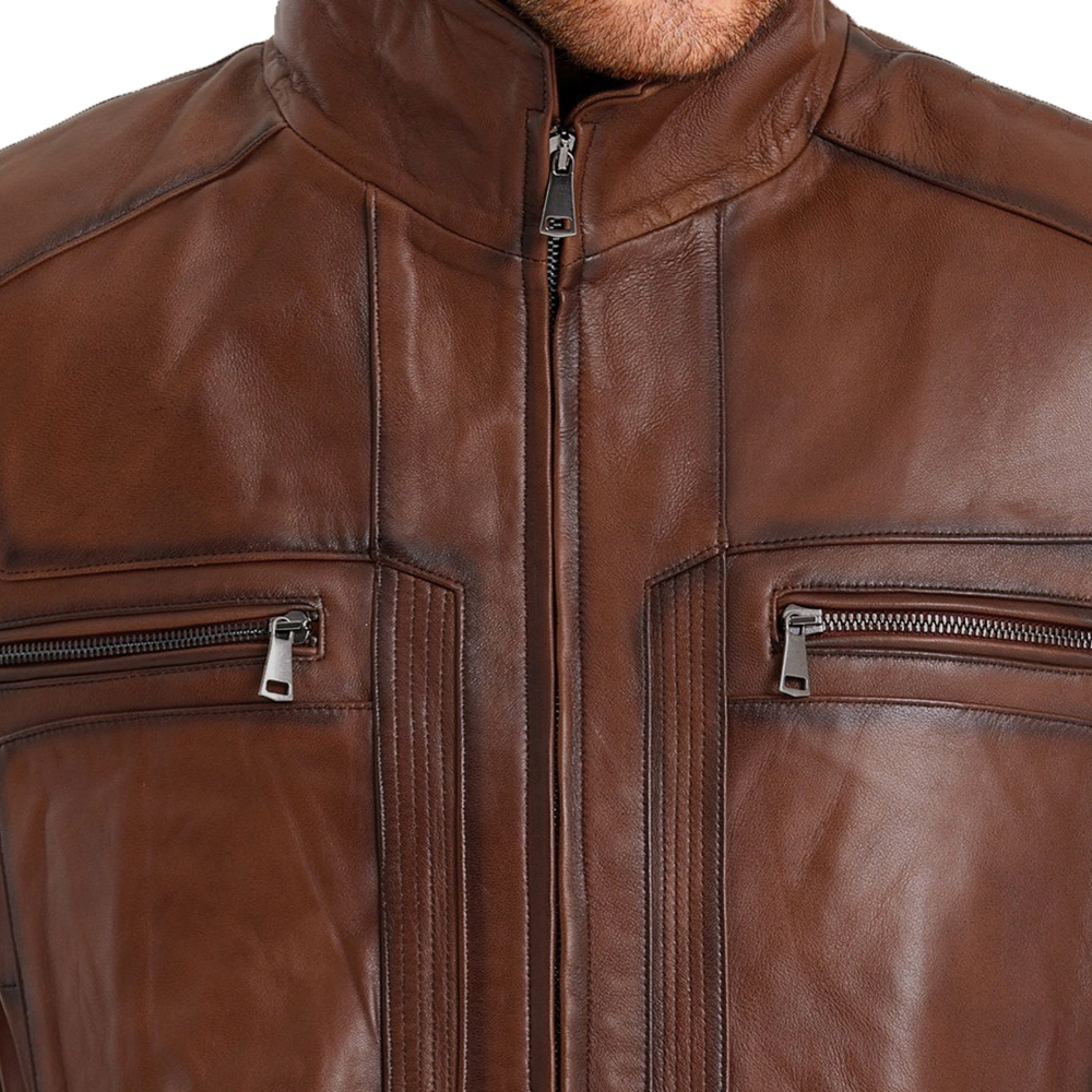 Mens Waxed Bomber Brown Leather Jacket
