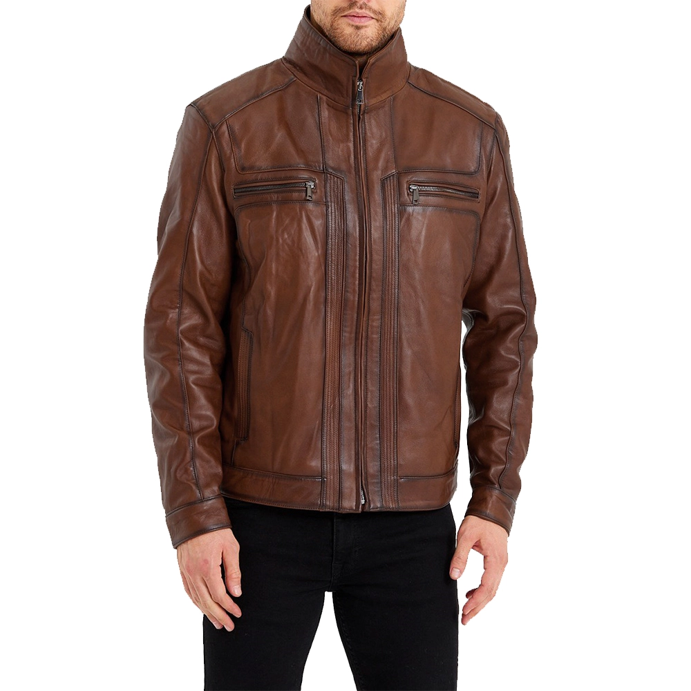 Mens Waxed Bomber Brown Leather Jacket