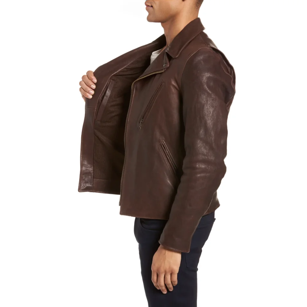 Scott Asymmetrical Brown Leather Moto Jacket