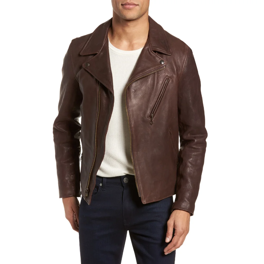 Scott Asymmetrical Brown Leather Moto Jacket