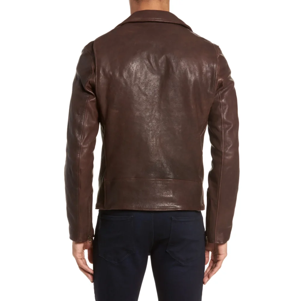 Scott Asymmetrical Brown Leather Moto Jacket