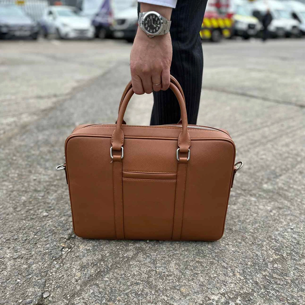 Tan Brown Classic Bussiness Leather BriefCase