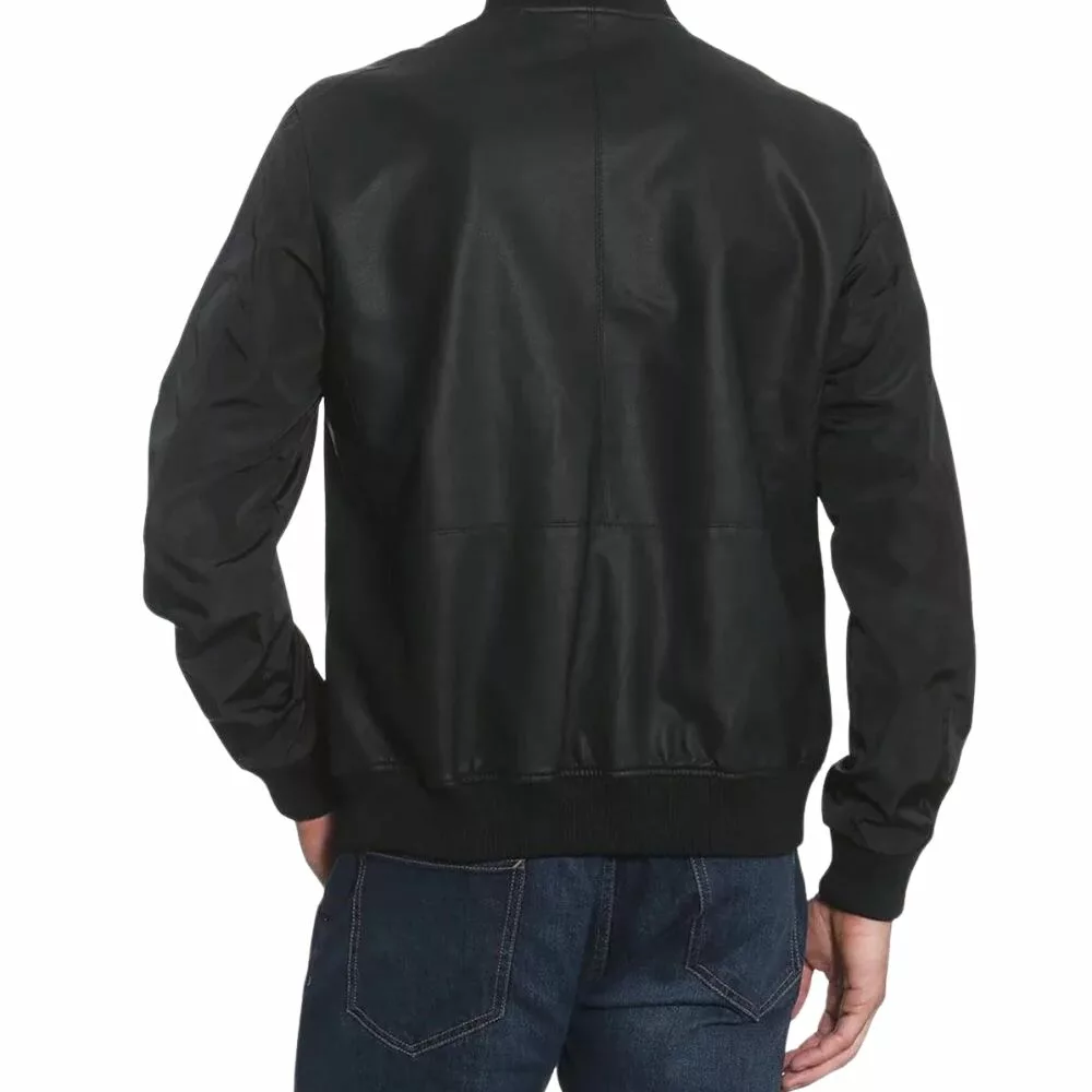 Uptown Genuine Leather Bomber Jacket Black for Men