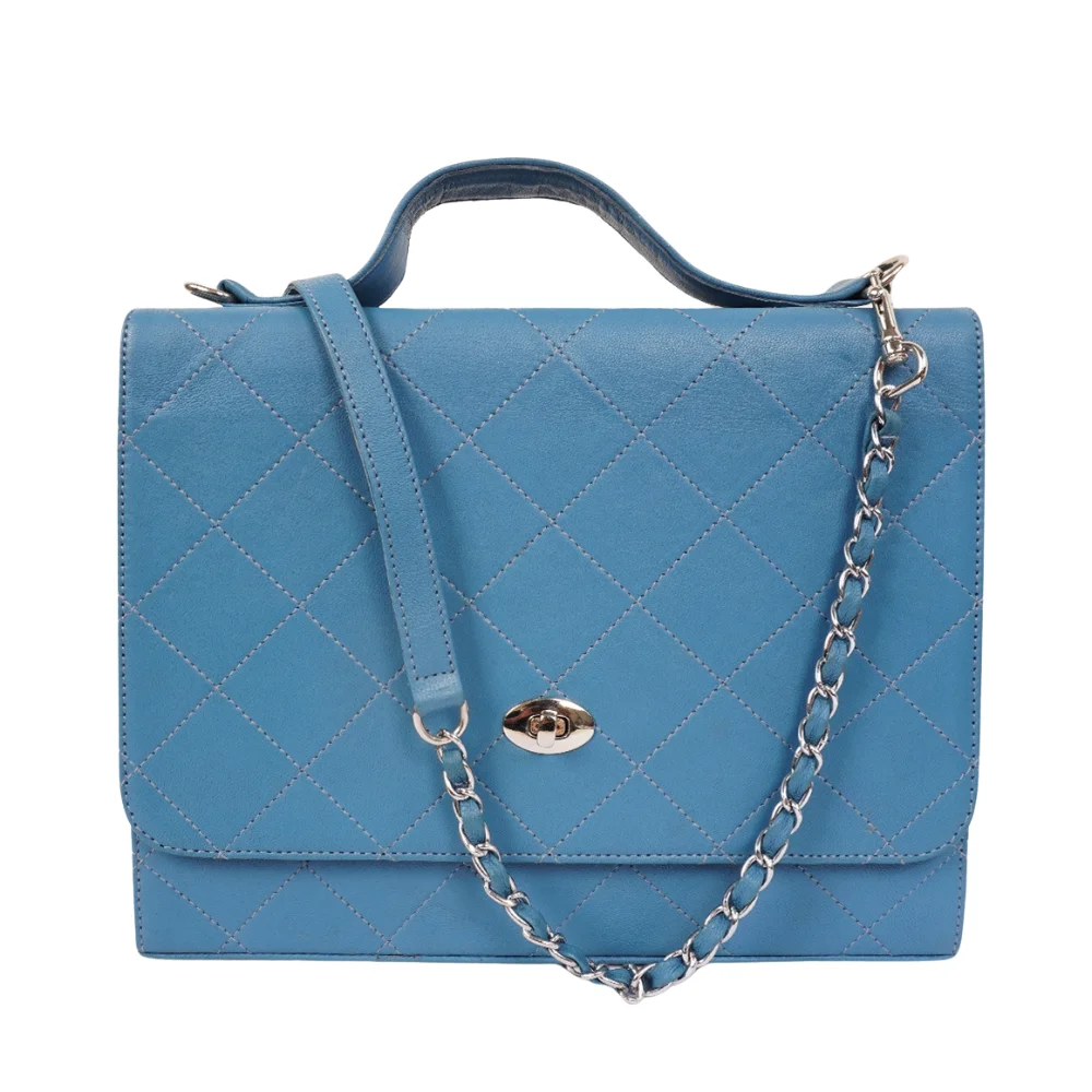 Women’s Blue Leather Shoulder With Strap