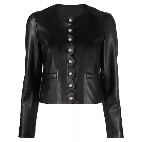 Womens Scallop Edge Leather Jacket